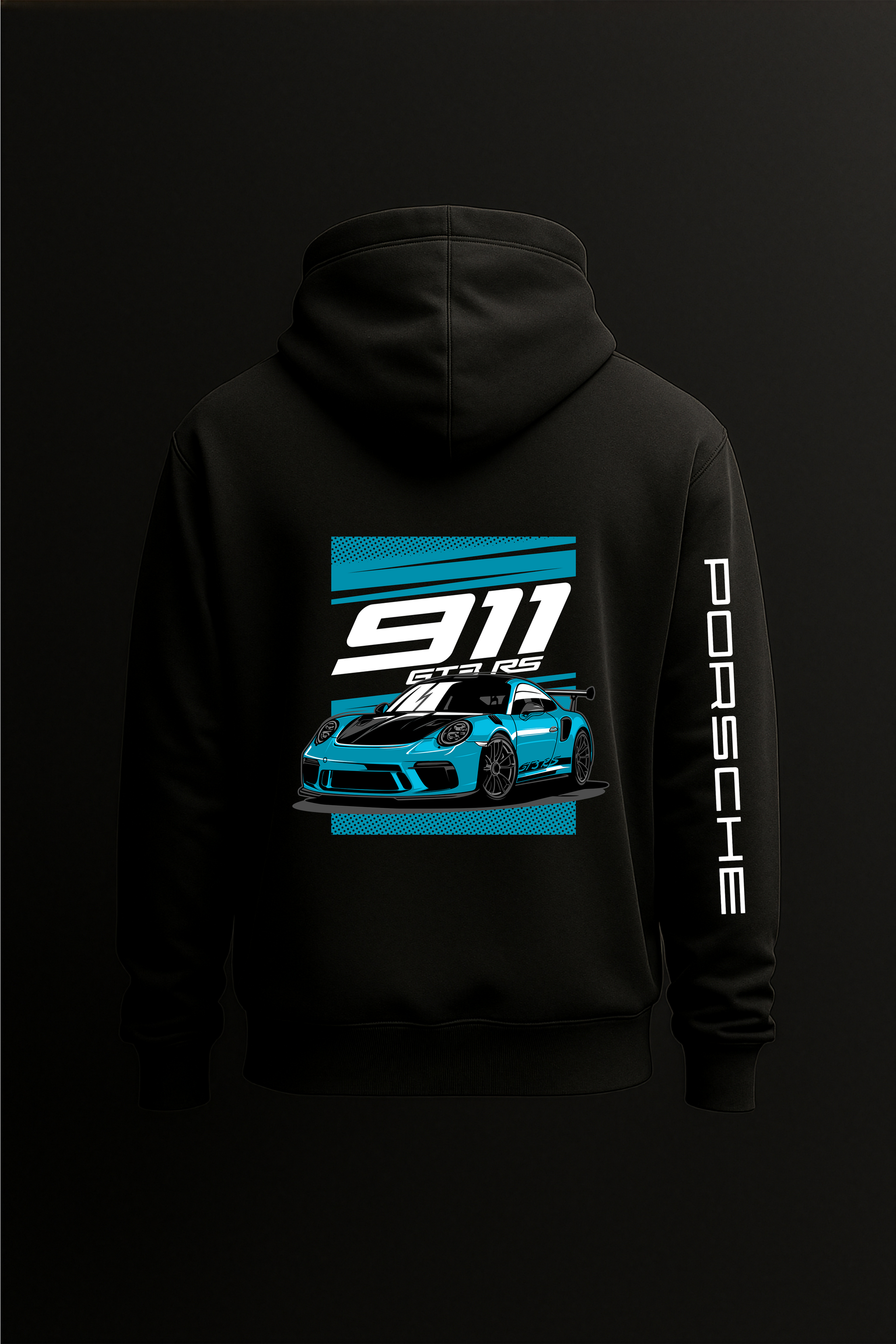 Back view of Porsche 911 GT3 RS hoodie with large graphic print